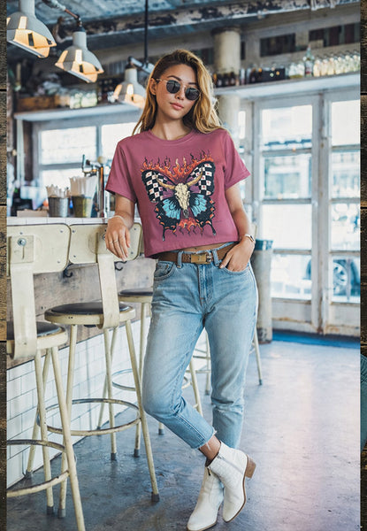 CC CROP STEER BUTTERFLY TEE - BRICK