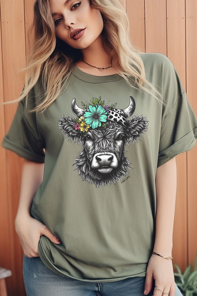 BC DTF FLORAL HEADBAND COW - SAGE