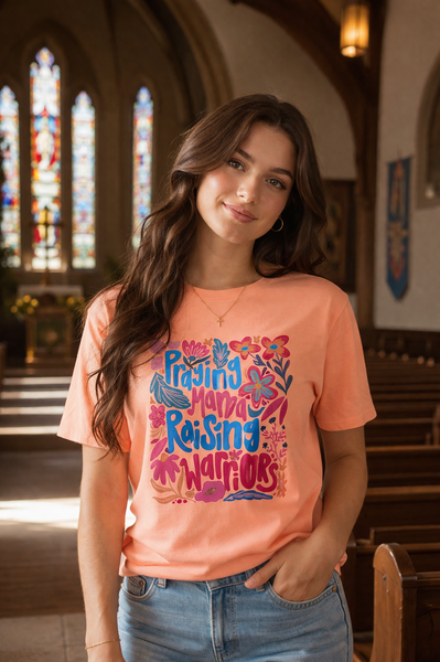 CC DTF PRAYING MAMA TEE - NEON CANTALOPE