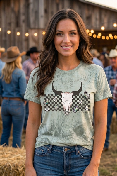 CC BLAST CHECKER STEER TEE - BLAST FERN