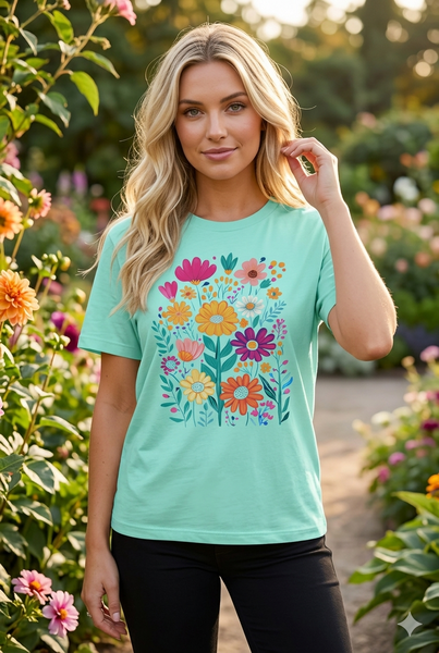 BC DTF FLOWERS TEE- MINT