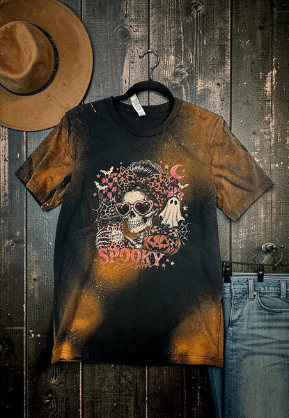 BC BL DTF SPOOKY SEASON SKULL TEE - BLACK BLEACH