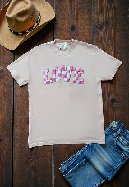 CC DTF LOVE CHECKER TEE - PEACH