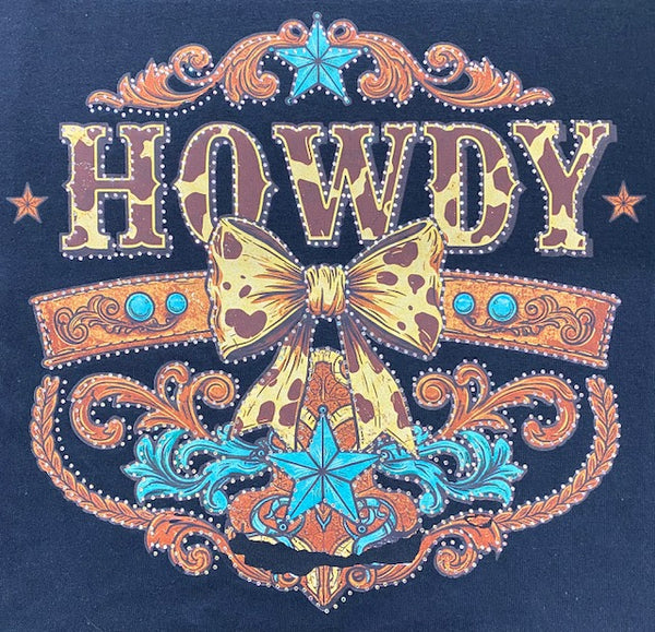 “Howdy” Western Bow DTF Transfer with Rhinestones