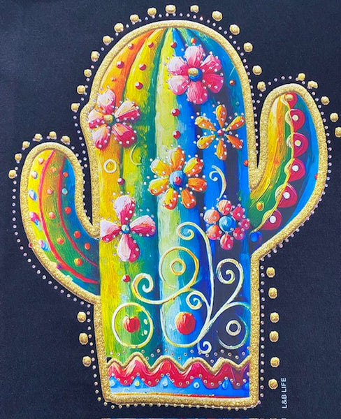 Colorful Floral Cactus DTF Transfer with Rhinestones