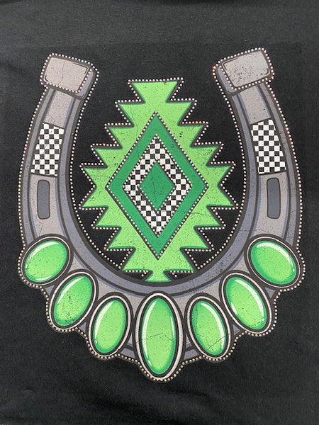 Western Horseshoe Aztec DTF Transfer with Rhinestones