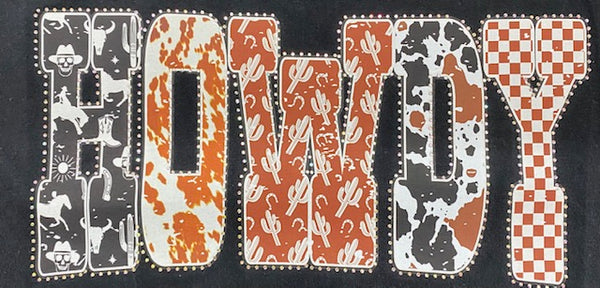 Patterned Western “HOWDY” DTF Transfer with Rhinestones