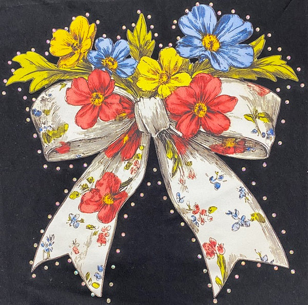 Floral Vintage Bow DTF Transfer with Rhinestones