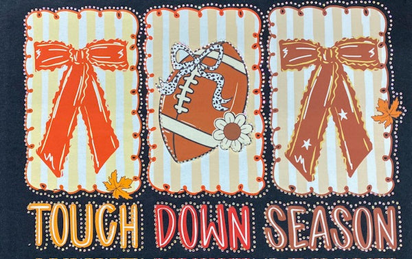 “Touch Down Season” Football Bow DTF Transfer with Rhinestones
