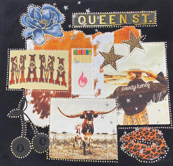 “Queen St. Mama” Western Collage DTF Transfer with Rhinestones