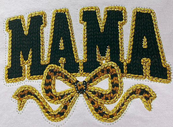 Texture “MAMA” Western Bow Western DTF Transfer with Rhinestones