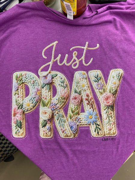 Just Pray DTF Transfer with Rhinestones – Boutique Bling Heat Transfer