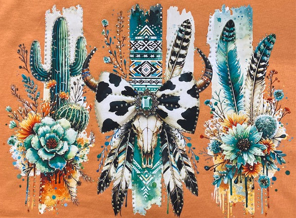 “Boho Turquoise Longhorn” DTF Transfer with Rhinestones