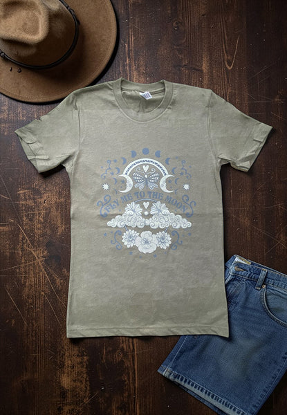 BC DTF FLY TO THE MOON TEE - HEATHER OLIVE