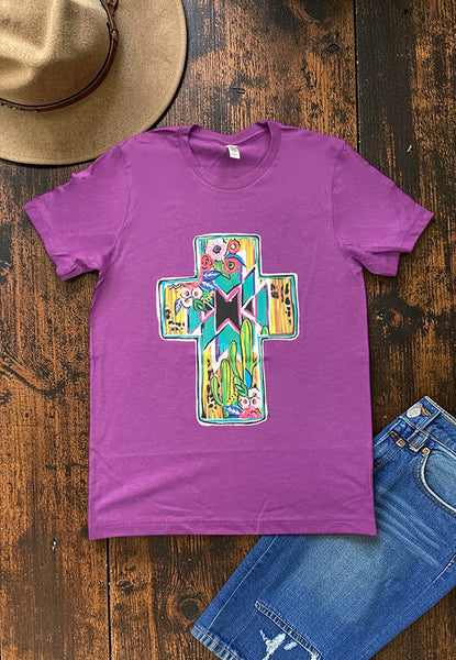 BC DTF AZTEC CROSS TEE - MAGENTA