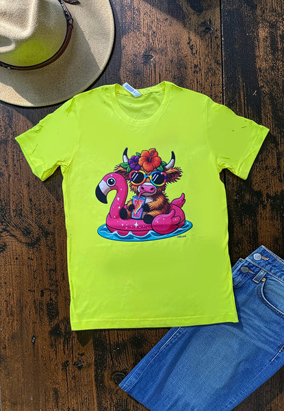 BC DTF COW FLOAT TEE - NEON YELLOW