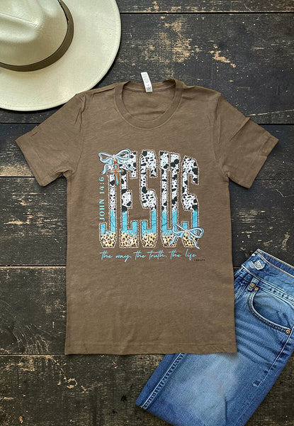 BC DTF JESUS TURQ TEE - HEATHER PEACH