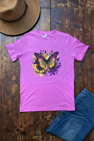 BC DTF FLORAL BUTTERFLY TEE - CHARITY PINK