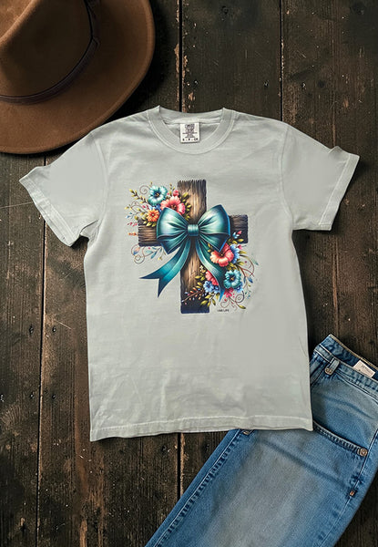 CC DTF FLORAL CROSS TEE - GREY