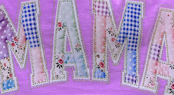 Patchwork Mama DTF Transfer with Rhinestones
