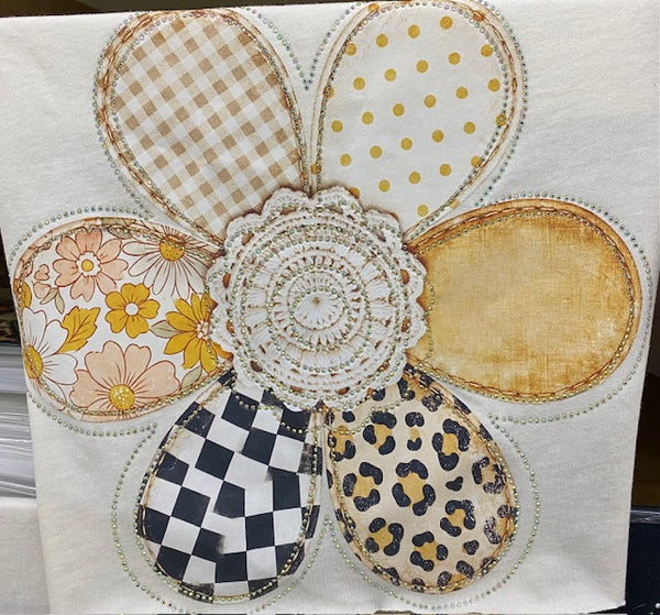 “Patchwork Floral Blossom” DTF Transfer with Rhinestones