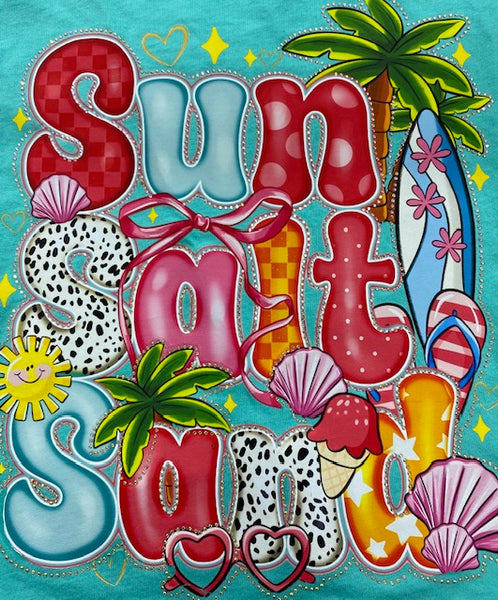 Sun Sand Sun Coastal” DTF Transfer with Rhinestones