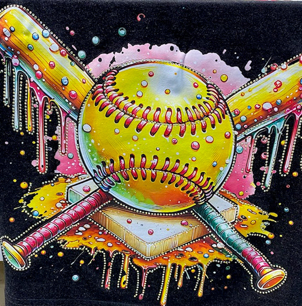 Softball Splash DTF Transfer with Rhinestones