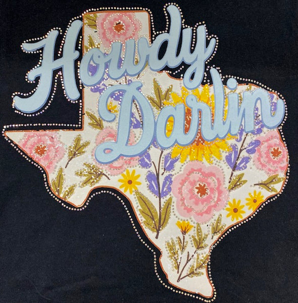 Howdy Darlin' Texas Floral DTF Transfer with Rhinestones