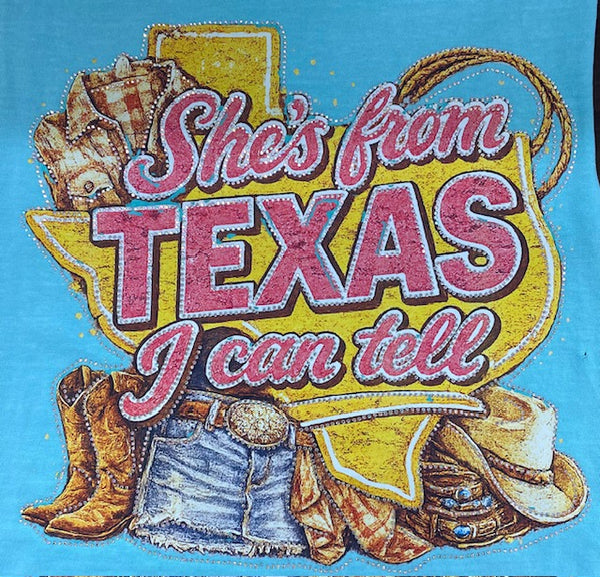 She's From Texas I Can Tell Rhinestone DTF Transfer