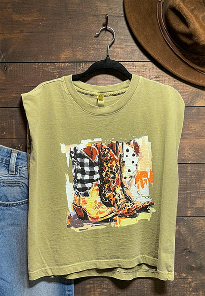 AA DTF CROP 3 BOOTS TEE - OLIVE