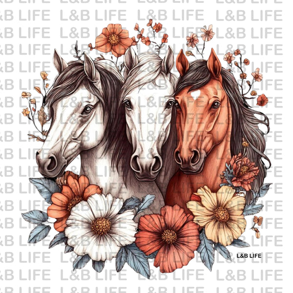3 FLORAL HORSES