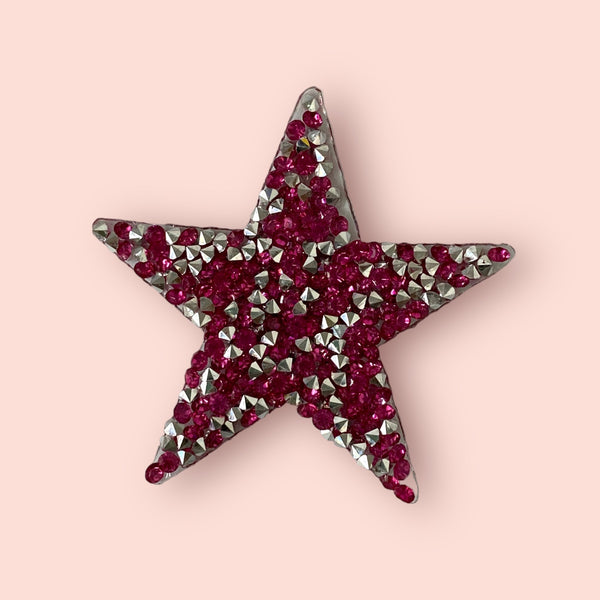 HOT PINK RHINESTONE STAR HAT PATCH