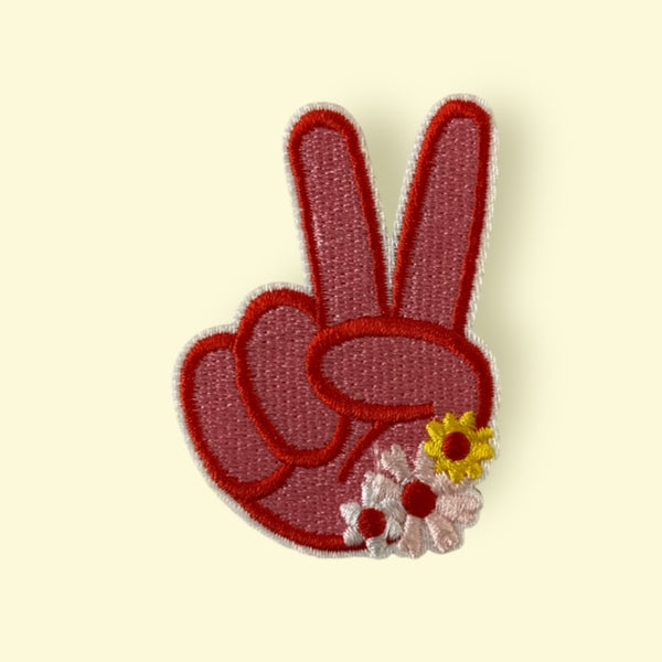 FLOWER FINGER PEACE SIGN HAT PATCH