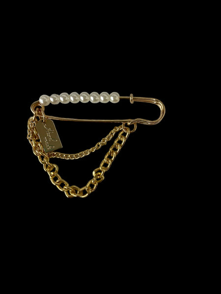 PEARLS/CHAIN BROOCH