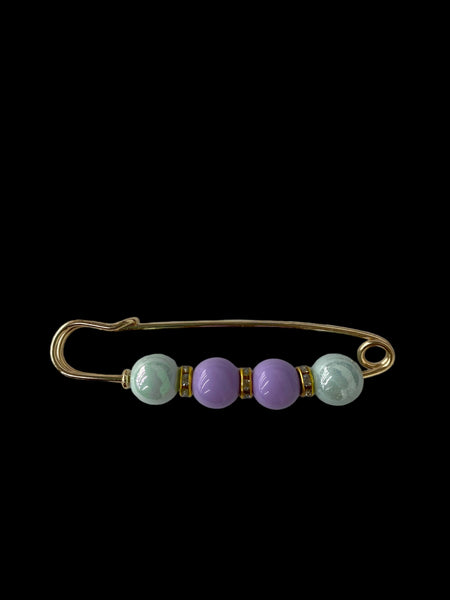 MINT/PURPLE 4 BEADS HAT BROOCH