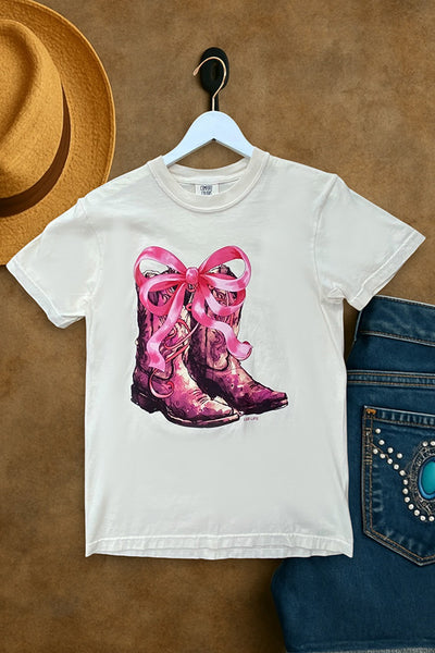 CC DTF PINK BOW BOOTS - IVORY