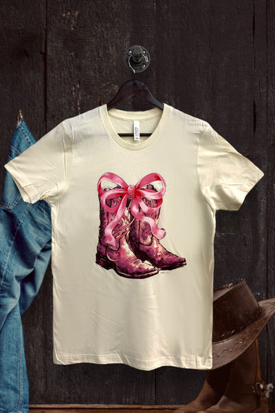 BC DTF Pink bow boots - CREAM