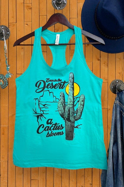 BC TANK EVEN IN THE DESERT A CACTUS - TURQUOISE