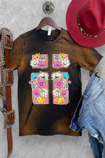 BC BL FLOWER CROSS - BLEACHED BLACK