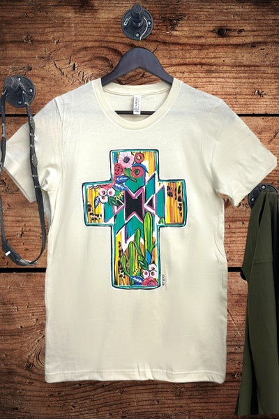 BC AZTEC FLOWERS CROSS - CREAM