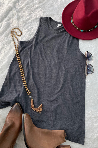 LBL SLEEVELESS TEE- CHARCOAL