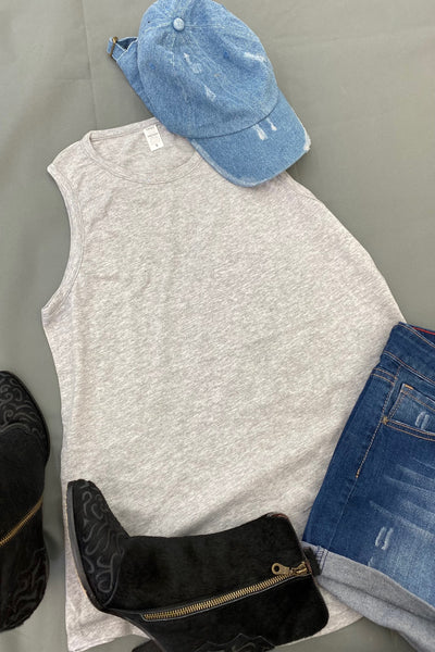 LBL SLEEVELESS TEE- LIGHT GREY