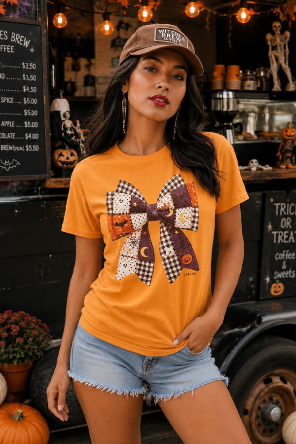 BC DTF HALLOWEEN BOW TEE - HEATHER ORANGE
