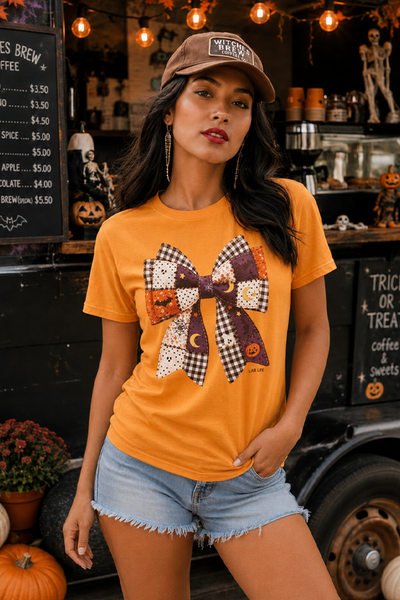 BC DTF HALLOWEEN BOW TEE - HEATHER ORANGE