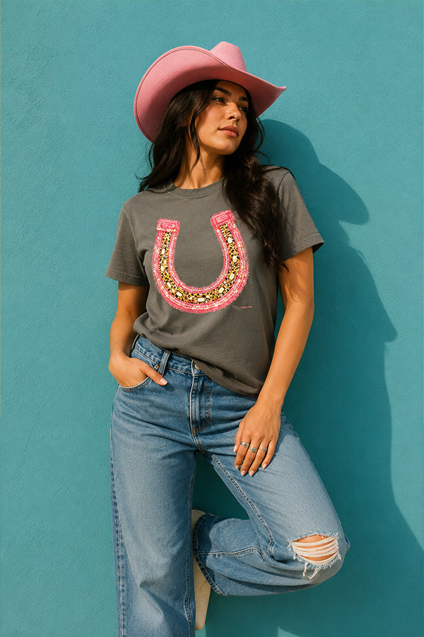 CC DTF PINK HORSESHOE TEE - PEPPER