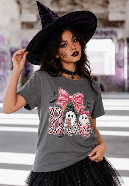 CC DTF BOO BOW TEE - GREY