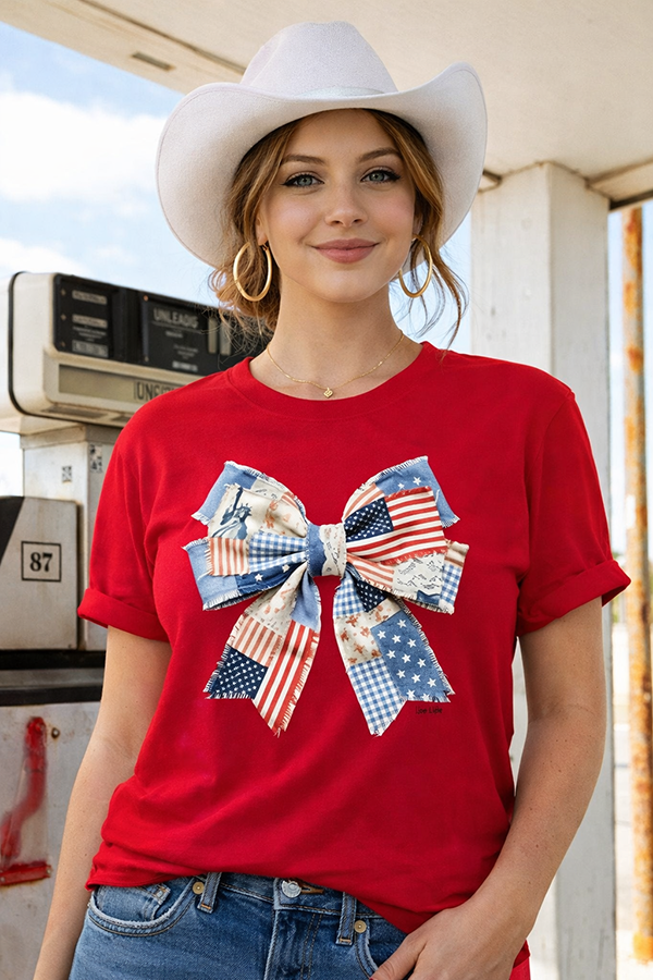 BC DTF FLAG BOW TEE - RED