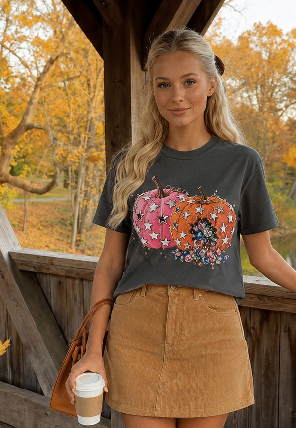CC DTF STAR PUMPKINS TEE - PEPPER