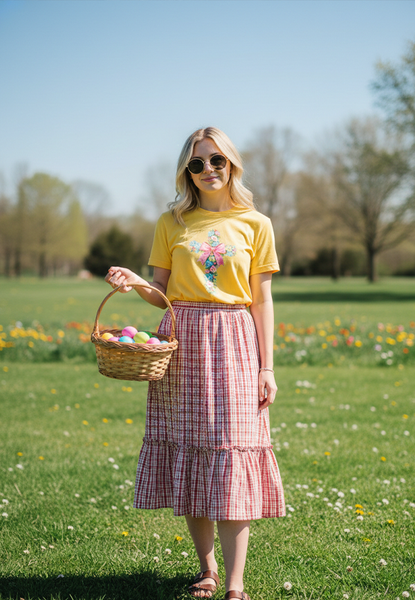 BC DTF FLORAL CROSS TEE - YELLOW