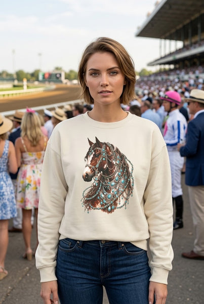 GILIDAN SS DTF TURQ HORSE TEE - SAND